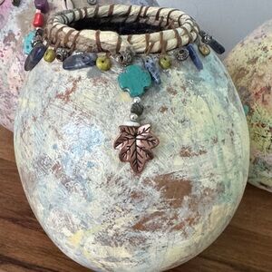 3 Decorative Painted Gords with beads Pendants